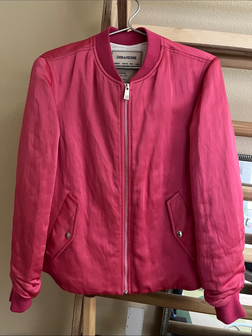 Zadig & Voltaire Hot Pink logo  Satiny Bomber Jacket Saks Fifth Avenue